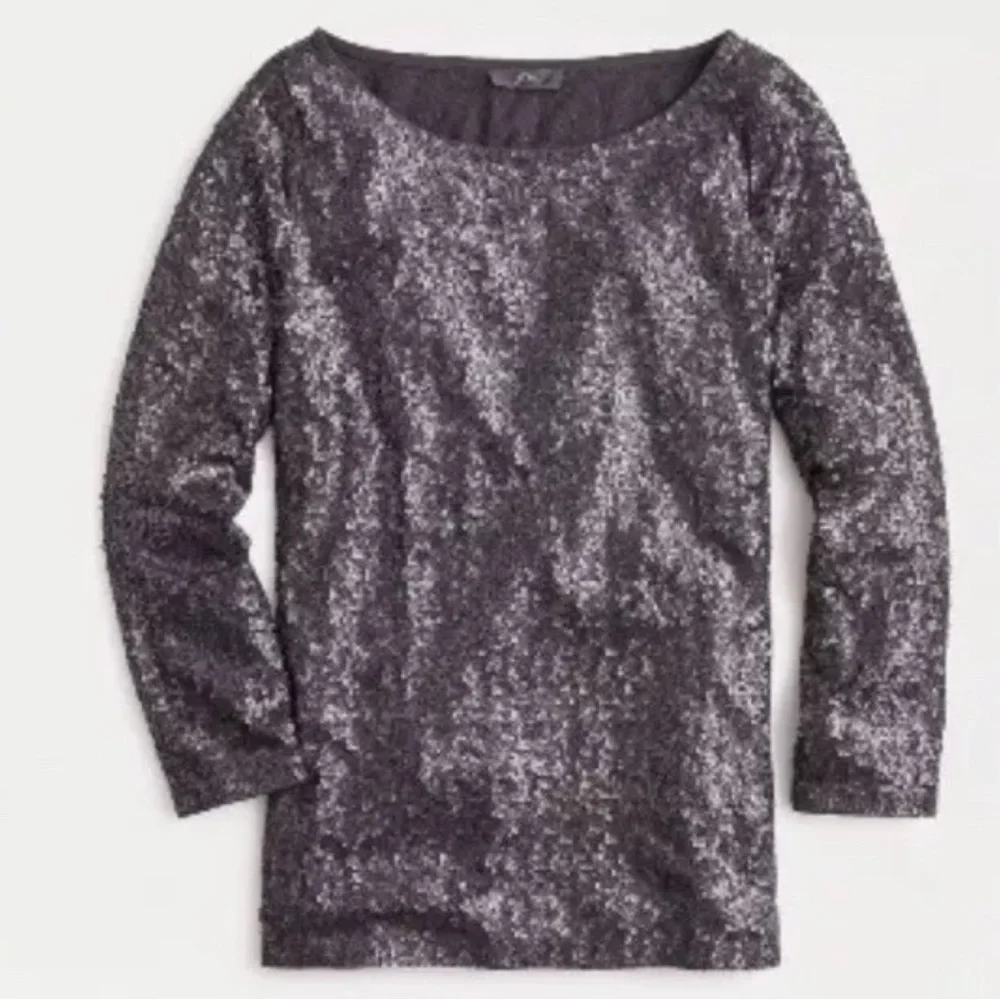 J.Crew Sequin Party Top 3/4 Sleeve Glam Y2K Holiday Cocktail Matte Black XS NWT
